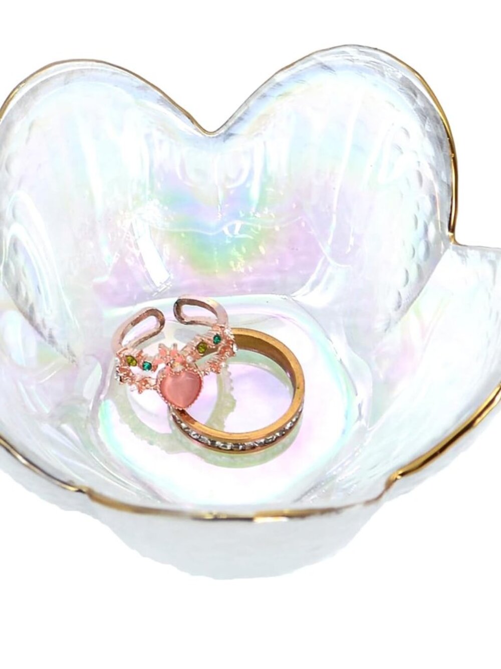Crystal Rainbow Flower Ring Dish Jewelry Tray